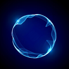 Poster - Spherical equalizer for music. Round sound wave of particles. Musical abstract blue background. 3D rendering.
