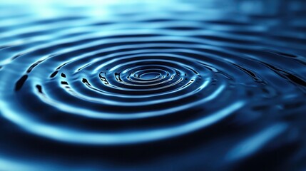 Poster - Close-up of tranquil water surface with circular ripples creating serene patterns and reflections in deep blue tones.