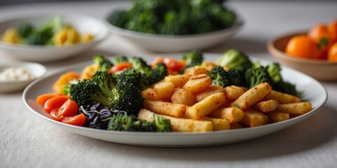 food meal vegetables plate vegetarian dinner healthy vegan fresh delicious bowl cooked lunch fried snack closeup background.