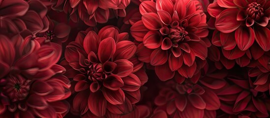 Fototapete - Macro shot of crimson dahlias with copy space image available