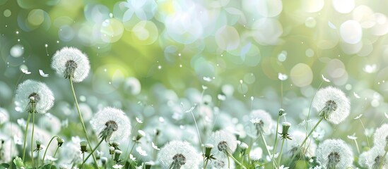 Aufkleber - Closeup of lovely white fluffy dandelions outdoors with copy space image