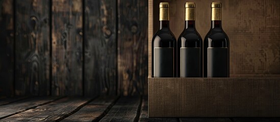 Poster - Wine bottles in a box against a dark backdrop with ample copy space image