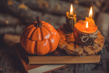 Mystical scene with candles. Fate prediction. Halloween concept, details and décor for home