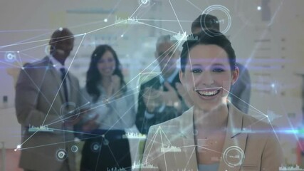 Poster - Animation of network of connections over diverse business people in office