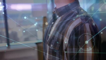 Poster - Animation of network of connections over caucasian businessman in office