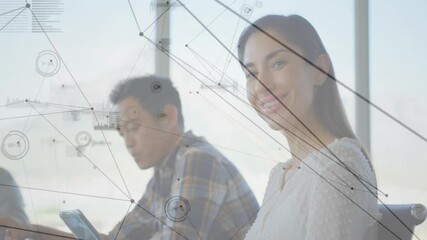 Poster - Animation of network of connections over diverse business people in office