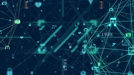 Canvas Print - Animation of network of connections and data processing over globe