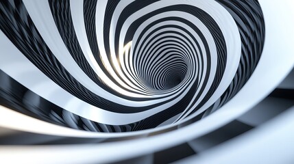 Poster - An abstract spiral tunnel design showcasing dynamic contrasting patterns in black and white, evoking depth and movement.