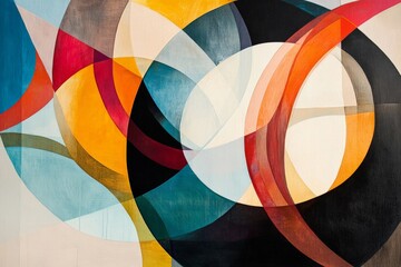 Leinwandbilder - This painting features intertwined circular shapes in bright colors, creating a vibrant and engaging abstract piece with a feeling of motion and interaction.