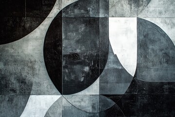 Aufkleber - This complex grayscale abstract features overlapping shapes and lines, creating a visually intense and dynamic image with deep contrasts and sophisticated geometric patterns.