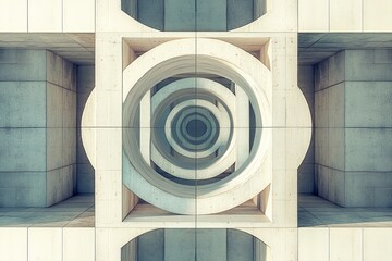 Leinwandbilder - A minimalistic architectural design featuring concentric circles in a concrete structure, symbolizing modernism, precision, and structural engineering in minimalist style.