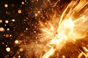 Aufkleber - Golden sparks bursting with bright energy and light in an abstract pattern, capturing a dynamic and spectacular display of fiery particles and radiance.