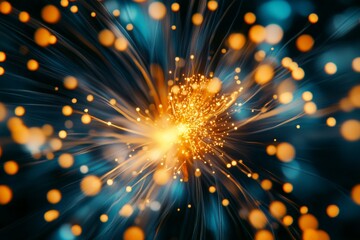 Aufkleber - This image showcases a vibrant explosion of light patterns with orange and blue hues, creating a dynamic and eye-catching abstract visual representation.