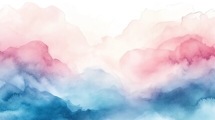 Poster - A serene watercolor landscape blending soft pink, blue, and white hues, perfect for backgrounds and artistic compositions.