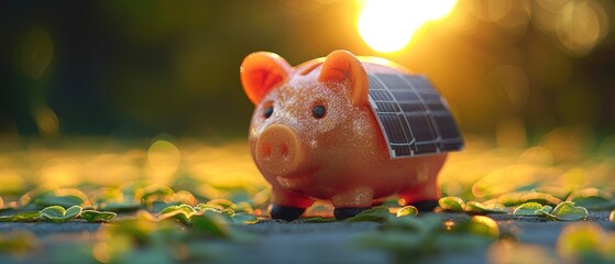 Wall Mural - Solar energy money saving. A piggy bank