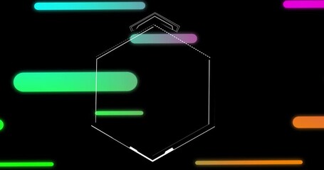 Wall Mural - Animation of vibrant neon lines and shapes moving on black background