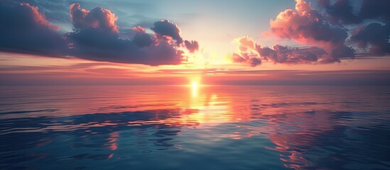 Poster - A scenic sunset glow over the bay reflected in the calm waters making it a perfect copy space image