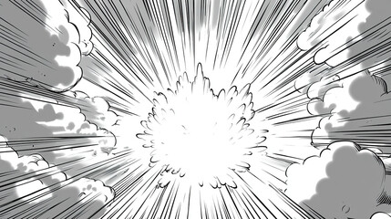 Wall Mural - vector illustration in black and white, showcasing a comic book-style sky with thick clouds and a st