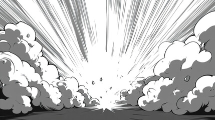 Wall Mural - vector illustration in black and white, showcasing a comic book-style sky with thick clouds and a st