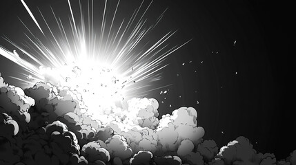 Wall Mural - vector illustration in black and white, showcasing a comic book-style sky with thick clouds and a st