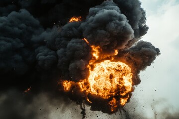 Aufkleber - A gigantic explosion creating an enormous fireball with thick black smoke spiraling upwards, showcasing the sheer power and intensity of the blast.