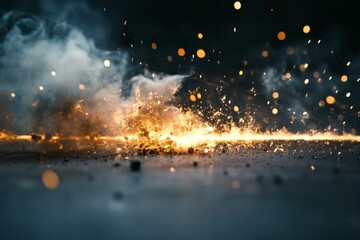 Poster - A powerful explosion sends bright sparks flying through the dark atmosphere, their illumination cutting through the gloom and creating a scene of dynamic energy and chaos.