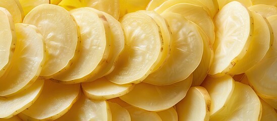 Aufkleber - The artfully arranged potato slices create an appealing display with copy space image
