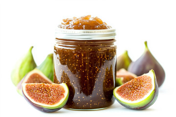 A jar of homemade berry marmalade or fig jam isolated on white transparent background