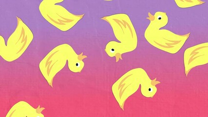 Canvas Print - Animation of ducks moving on purple to pink background