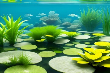 Vibrant Aquatic Plants on White Background