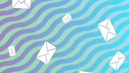 Poster - Animation of digital envelope icons over lines on blue background