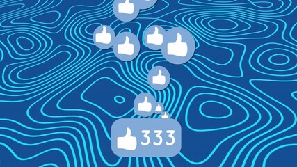 Poster - Animation of digital social media icons over lines on blue background