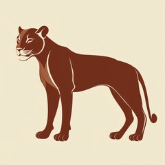 Wall Mural - A stylized silhouette of a lioness in a brown color on a light background.