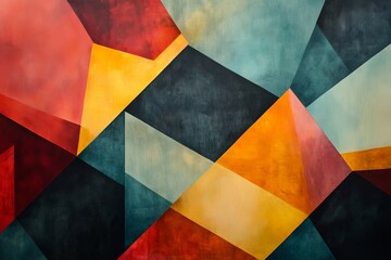 Leinwandbilder - An abstract artwork that combines intersecting geometric shapes in rich tones, creating a visually engaging scene with deep colors and a sense of depth and movement.