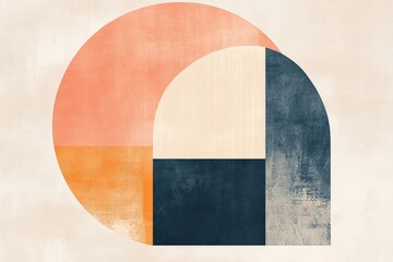 Poster - Featuring abstract geometric patterns with arch and rectangle shapes, this artwork utilizes a pastel color scheme of peach, orange, and blue to create a calming visual experience.