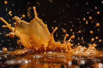 Wall Mural - A close-up view of a wooden table with a small liquid spill