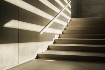 Aufkleber - A clean and minimalistic image of a modern staircase bathed in sunlight. The geometric design and shadows create a striking visual effect that is both elegant and contemporary.