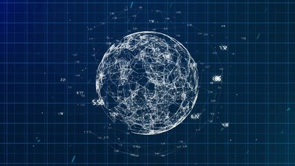 Poster - Animation of globe with network of connections over grid on dark background