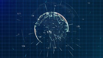 Poster - Animation of globe with network of connections over grid on dark background