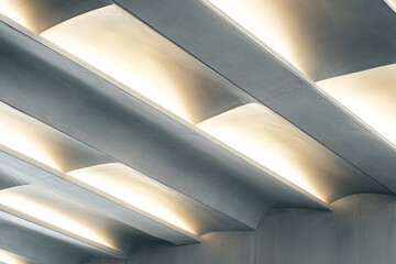 Poster - The image showcases a modern grey ceiling featuring stylish integrated lighting. The design enhances the architectural aesthetics by highlighting the interplay between light and structure.