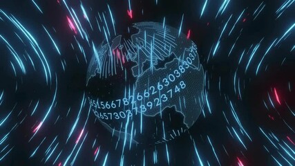 Poster - Animation of globe with network of connections with binary coding on dark background