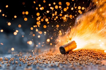 Aufkleber - This image captures a burst of golden sparks emitted from a lit firecracker, showcasing the vibrant and energetic explosion of light and heat in a dynamic and thrilling scene.
