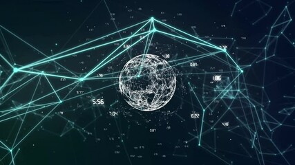 Poster - Animation of globe with network of connections over dark background