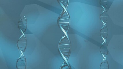 Poster - Animation of dna strands spinning and data processing on blue background