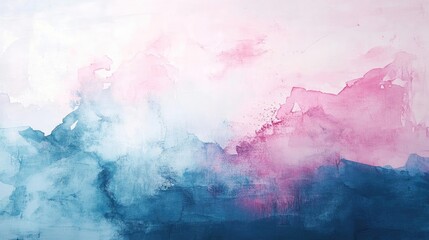 Poster - A serene watercolor background featuring soft pink and blue hues, ideal for creative projects and relaxation themes.