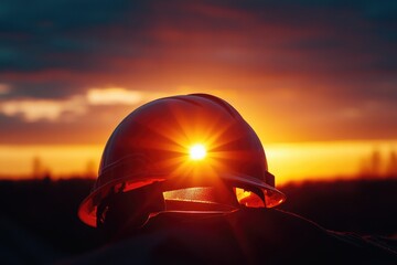 Canvas Print - Hard Hat Silhouetted Against a Sunset