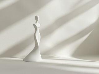 Canvas Print - A smooth ceramic sculpture of woman stands elegantly against softly lit background, showcasing its minimalist design and graceful curves. interplay of light and shadow enhances its artistic appeal. 