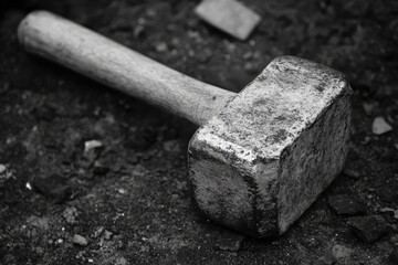 Poster - A Worn Wooden-Handled Hammer on a Rough Surface