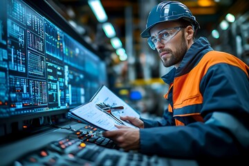 Wall Mural - Engineer operator repairs and inspect pipeline equipment in plant industry with technician.
