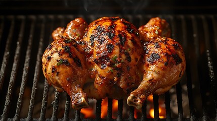 Grilled chicken on a barbecue, showcasing a delicious meal.